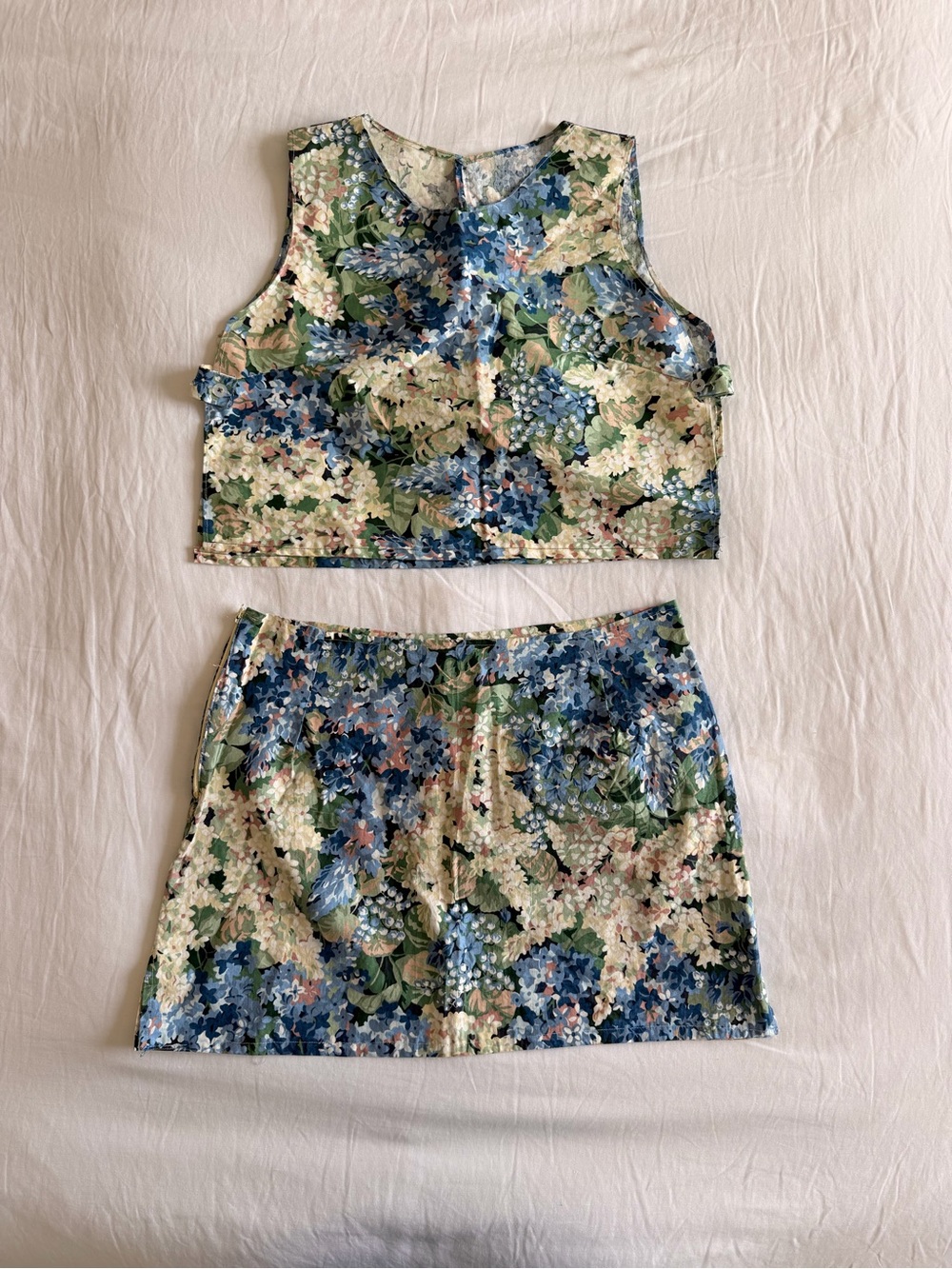 Handmade Floral Two-Piece Set in Blue and Green